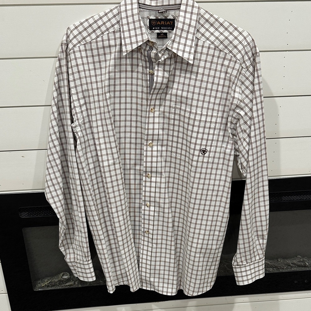 Ariat Men's Checkered Button Down Shirt - White and Brown